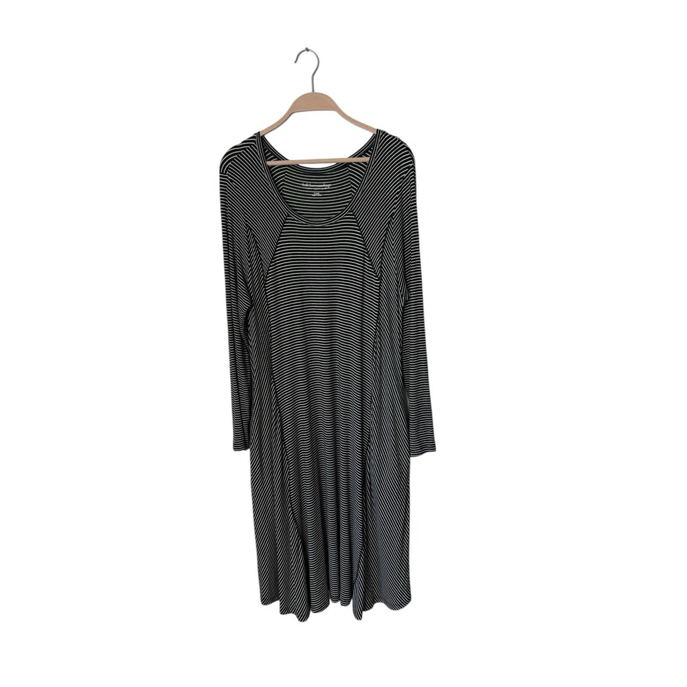 SOFT SURROUNDINGS XL Black White Knit Long Maxi Flared Cotton Blend Dress lagenl